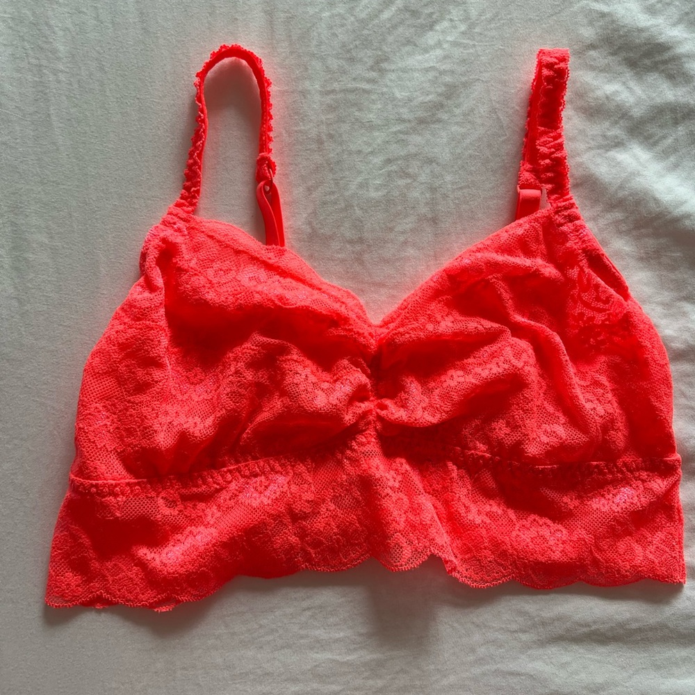 VS PINK Medium Neon Coral Lace Bralette